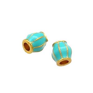 Copper Pumpkin Beads Teal Cloisonne Large Hole 18K Gold Plated, approx 5-5.5mm, 2mm hole [FD13279]