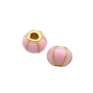 Copper Pumpkin Beads Pink Cloisonne Large Hole 18K Gold Plated, approx 6mm, 2mm hole [FD13280]