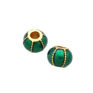 Copper Pumpkin Beads Green Cloisonne Large Hole 18K Gold Plated, approx 6mm, 2mm hole [FD13282]