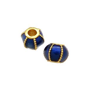Copper Pumpkin Beads Blue Cloisonne Large Hole 18K Gold Plated, approx 6mm, 2mm hole [FD13283]