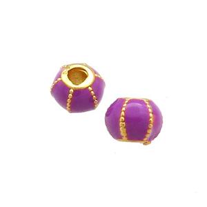 Copper Pumpkin Beads Purple Cloisonne Large Hole 18K Gold Plated, approx 6mm, 2mm hole [FD13286]
