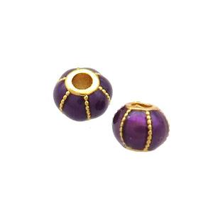 Copper Pumpkin Beads Darkpurple Cloisonne Large Hole 18K Gold Plated, approx 6mm, 2mm hole [FD13287]