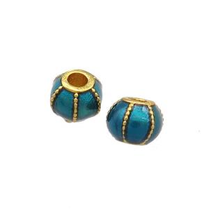 Copper Pumpkin Beads Teal Cloisonne Large Hole 18K Gold Plated, approx 6mm, 2mm hole [FD13288]