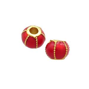 Copper Pumpkin Beads Red Cloisonne Large Hole 18K Gold Plated, approx 6mm, 2mm hole [FD13289]