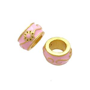 Copper Rondelle Beads Pink Cloisonne Large Hole 18K Gold Plated, approx 7.5mm, 4mm hole [FD13291]