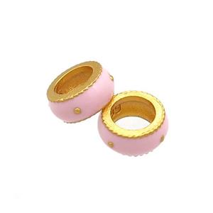 Copper Rondelle Beads Pink Cloisonne Large Hole 18K Gold Plated, approx 8mm, 5mm hole [FD13293]