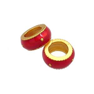 Copper Rondelle Beads Red Cloisonne Large Hole 18K Gold Plated, approx 8mm, 5mm hole [FD13294]