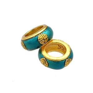 Copper Rondelle Beads Teal Cloisonne Large Hole 18K Gold Plated, approx 8mm, 5mm hole [FD13296]