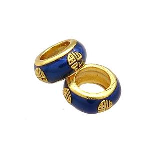 Copper Rondelle Beads Blue Cloisonne Large Hole 18K Gold Plated, approx 8mm, 5mm hole [FD13297]