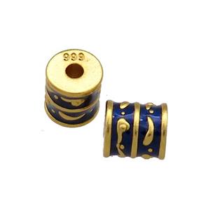 Copper Tube Beads DarkBlue Cloisonne 18K Gold Plated, approx 7.5-8mm [FD13311]