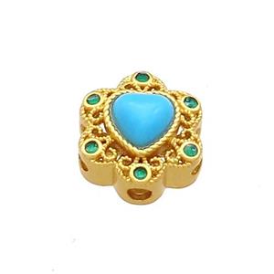Copper Flower Beads Pave Jadeite Glass 18K Gold Plated, approx 11mm [FD13323]