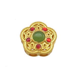 Copper Flower Beads Pave Jadeite Glass 18K Gold Plated, approx 12.5mm [FD13324]
