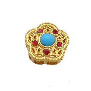Copper Flower Beads Pave Jadeite Glass 18K Gold Plated, approx 12.5mm [FD13325]