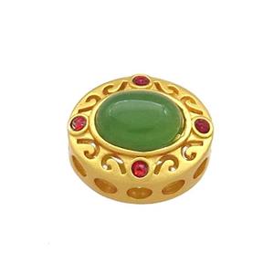 Copper Circle Beads Pave Jadeite Glass 18K Gold Plated, approx 12-14mm [FD13326]