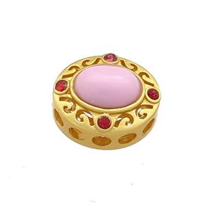 Copper Circle Beads Pave Jadeite Glass 18K Gold Plated, approx 12-14mm [FD13327]