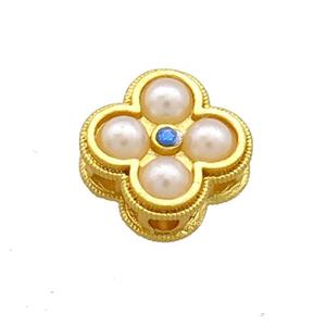 Copper Clover Beads Pave Pearlized Resin 18K Gold Plated, approx 13mm [FD13328]