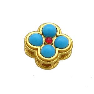 Copper Clover Beads Pave Jadeite Glass 18K Gold Plated, approx 13mm [FD13329]