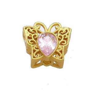 Copper Butterfly Beads Pave Crystal Glass 18K Gold Plated, approx 12-13mm [FD13330]