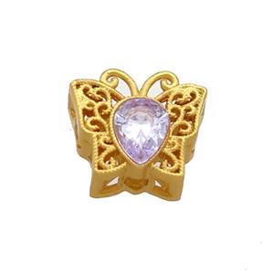 Copper Butterfly Beads Pave Crystal Glass 18K Gold Plated, approx 12-13mm [FD13331]