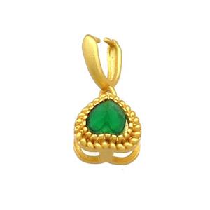 Copper Heart Pendant Pave Jadeite Glass 18K Gold Plated, approx 9mm [FD13332]