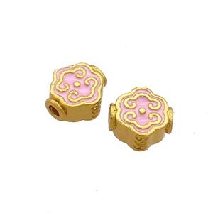 Copper Beads Pink Cloisonne 18K Gold Plated, approx 6-7mm [FD13336]
