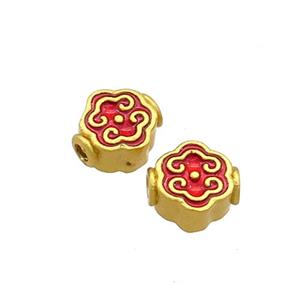 Copper Beads Red Cloisonne 18K Gold Plated, approx 6-7mm [FD13338]