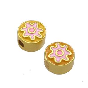 Copper Coin Beads Yellow Pink Enamel 18K Gold Plated, approx 8mm [FD13340]