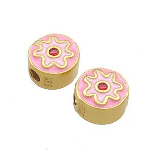Copper Coin Beads Pink Enamel 18K Gold Plated, approx 8mm [FD13341]