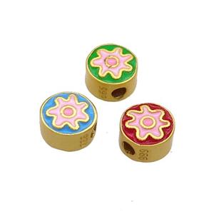 Copper Coin Beads Pink Enamel Sun Charms 18K Gold Plated Mixed, approx 8mm [FD13345]