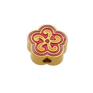 Copper Flower Beads Red Yellow Cloisonne 18K Gold Plated, approx 11mm [FD13346]