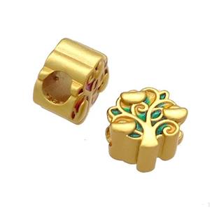 Copper Tree Beads Green Cloisonne Large Hole 18K Gold Plated, approx 10-11mm, 5mm hole [FD13349]