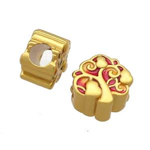 Copper Tree Beads Red Cloisonne Large Hole 18K Gold Plated, approx 10-11mm, 5mm hole [FD13350]