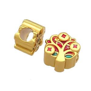 Copper Tree Beads Green Red Cloisonne Large Hole 18K Gold Plated, approx 10-11mm, 5mm hole [FD13352]