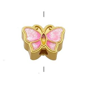 Copper Butterfly Beads Pink Cloisonne 18K Gold Plated, approx 9-11mm [FD13353]
