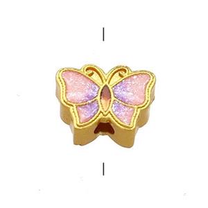 Copper Butterfly Beads Pink Cloisonne 18K Gold Plated, approx 9-11mm [FD13354]