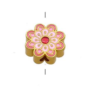 Copper Flower Beads Pink Cloisonne 18K Gold Plated, approx 12mm [FD13355]