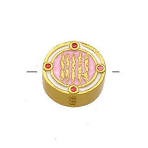 Copper Circle Beads Pink Cloisonne Buddhist 18K Gold Plated, approx 10mm [FD13359]