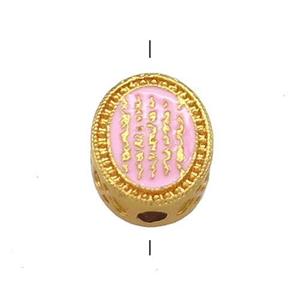 Copper Oval Beads Pink Cloisonne Buddhist 18K Gold Plated, approx 9.5-12mm [FD13360]