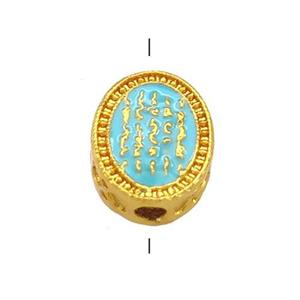 Copper Oval Beads Teal Cloisonne Buddhist 18K Gold Plated, approx 9.5-12mm [FD13361]