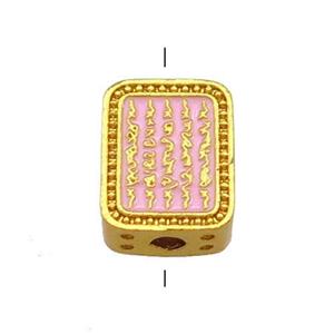 Copper Rectangle Beads Pink Cloisonne Buddhist 18K Gold Plated, approx 9-12mm [FD13365]