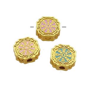 Copper Circle Beads Cloisonne Chinese Eight Diagrams 18K Gold Plated Mixed, approx 11mm [FD13372]