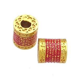 Copper Tube Beads Red Cloisonne Buddhist Large Hole 18K Gold Plated, approx 10-11mm, 4mm hole [FD13380]