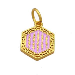 Copper Hexagon Pendant Lavender Cloisonne Buddhist 18K Gold Plated, approx 13-14mm [FD13386]