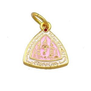 Copper Triangle Pendant Pink Cloisonne Buddhist 18K Gold Plated, approx 14mm [FD13389]
