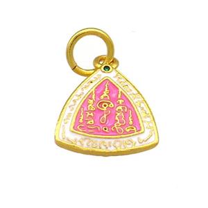 Copper Triangle Pendant Pink Cloisonne Buddhist 18K Gold Plated, approx 14mm [FD13390]