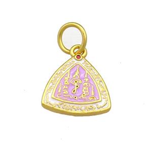 Copper Triangle Pendant Lavender Cloisonne Buddhist 18K Gold Plated, approx 14mm [FD13391]