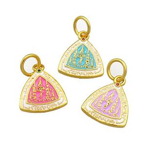 Copper Triangle Pendant Cloisonne Buddhist 18K Gold Plated Mixed, approx 14mm [FD13393]