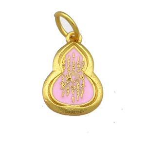 Copper Gourd Pendant Pink Cloisonne Buddhist 18K Gold Plated, approx 11-16mm [FD13394]
