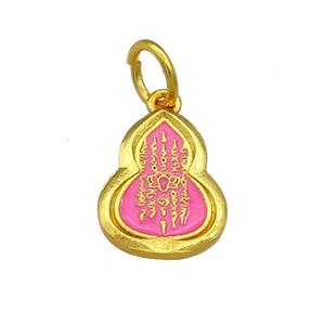 Copper Gourd Pendant Pink Cloisonne Buddhist 18K Gold Plated, approx 11-16mm [FD13396]