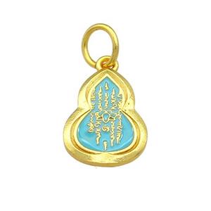 Copper Gourd Pendant Teal Cloisonne Buddhist 18K Gold Plated, approx 11-16mm [FD13397]